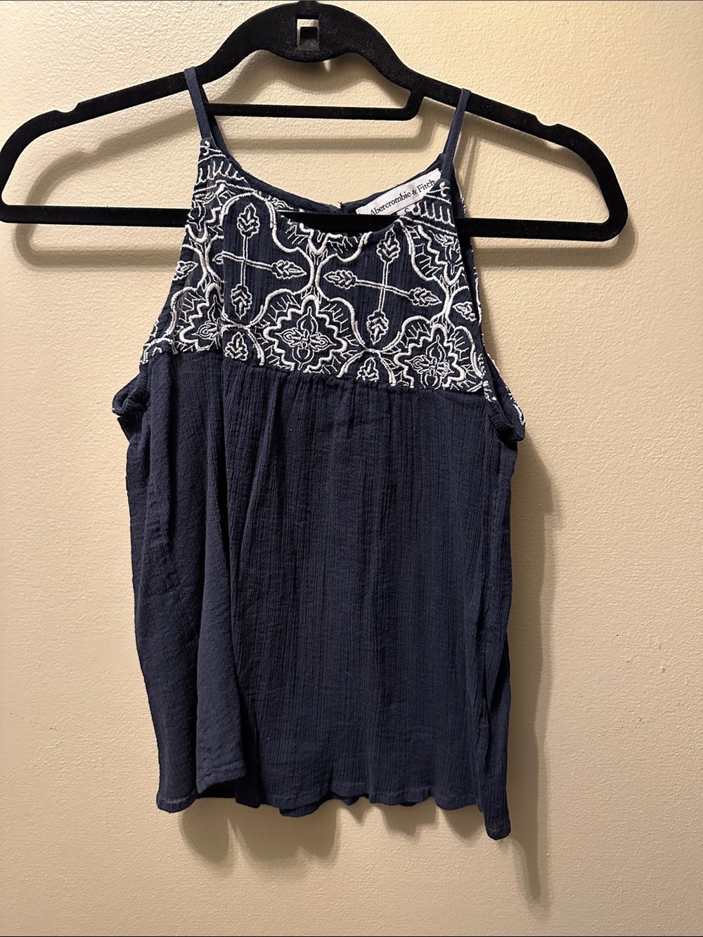 Abercrombie & Fitch Navy and White Embroidered Halter Camisole